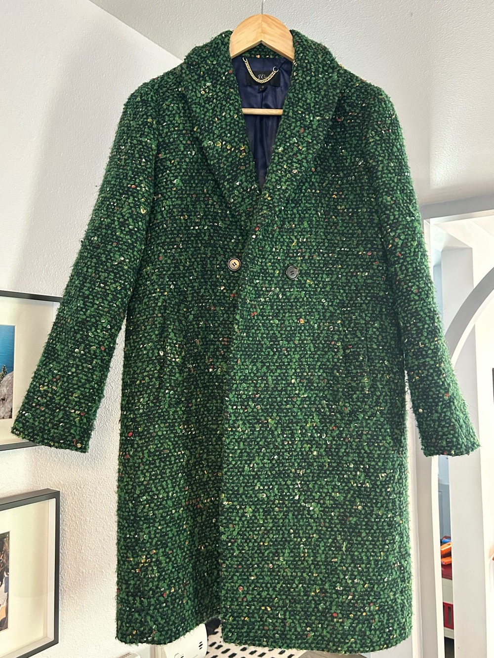 J. Crew Forest Green Tweed Double-Breasted Pea Coat